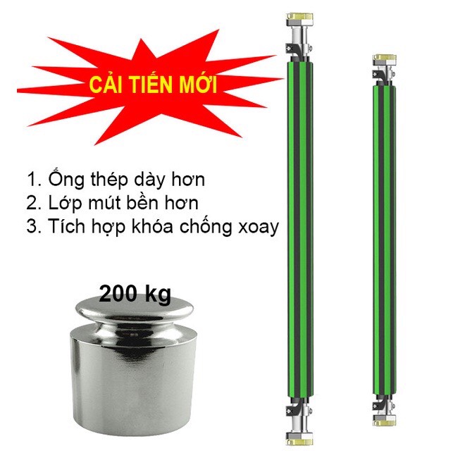 Xà đơn gắn cửa SỌC XANH cải tiến có chốt chống xoay 2 kích cỡ 60-10cm và 80-130cm