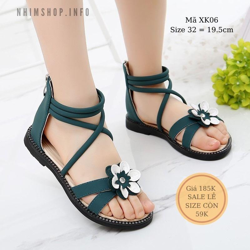 Sandal bé gái lớp 1 - 2 đi học dép da mềm khóa kéo thời trang sale nốt size 32 giá siêu rẻ XK07