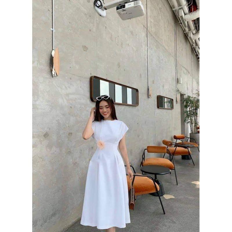 Đầm váy nữ midi xòe xếp li eo TKN