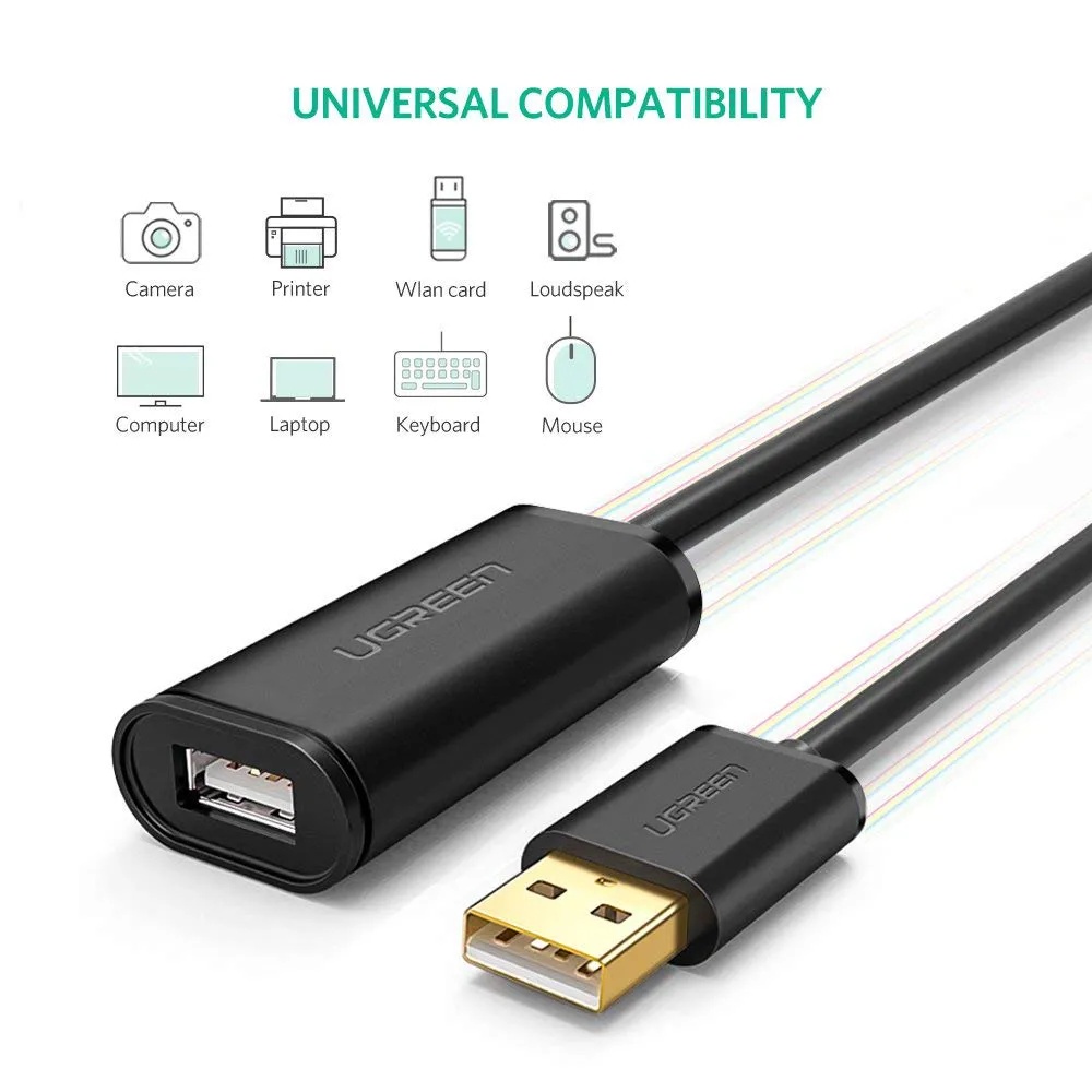 Cáp USB 2.0 Nối Dài 5m Ugreen UG10319 Có Chíp Khuếch đại Cao Cấp Hàng Chính Hãng