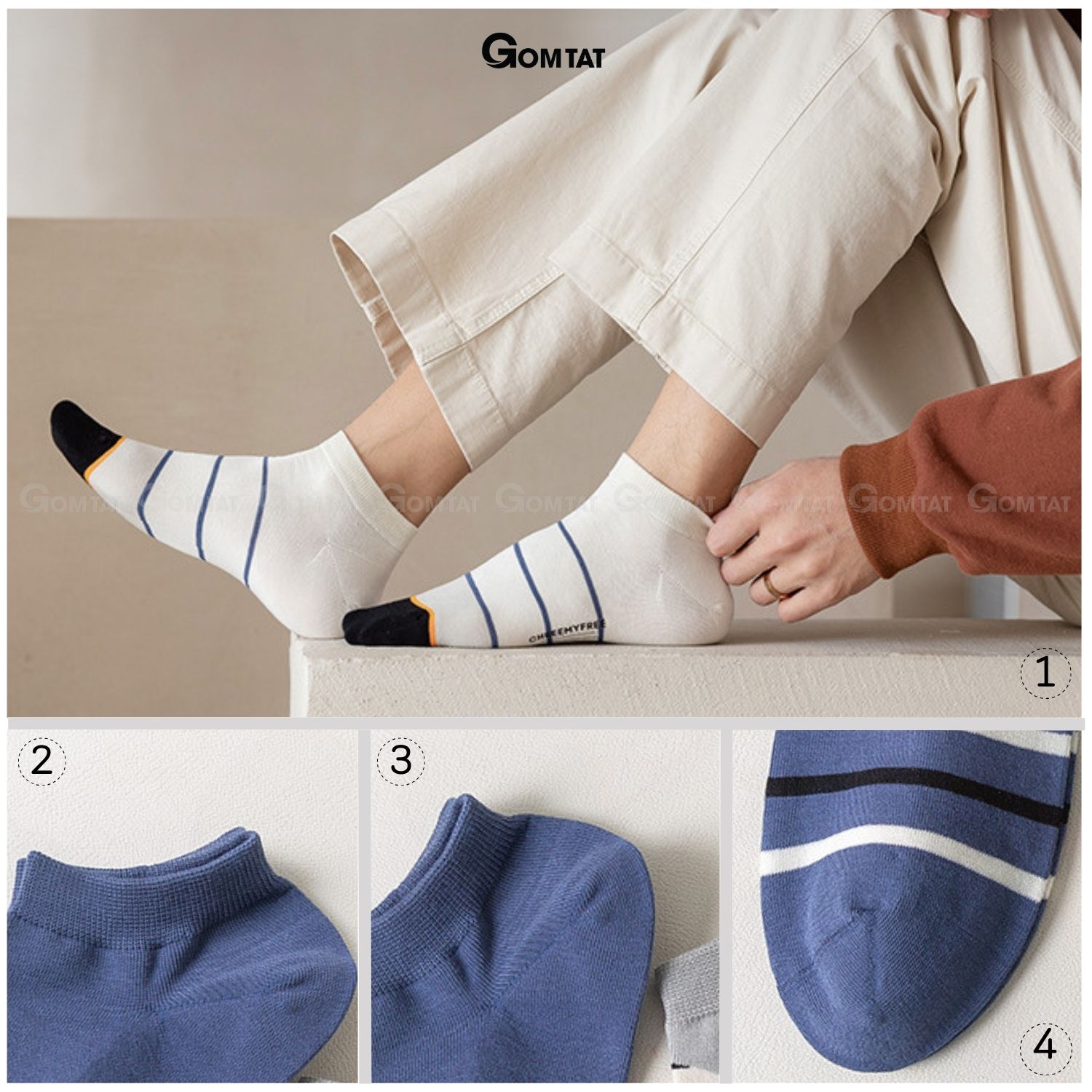 Set 3 đôi tất vớ nam cổ ngắn GOMTAT cao cấp, chất liệu cotton kháng khuẩn cực tốt khử mùi hôi chân - CHEMMY-PO-3030-CB3