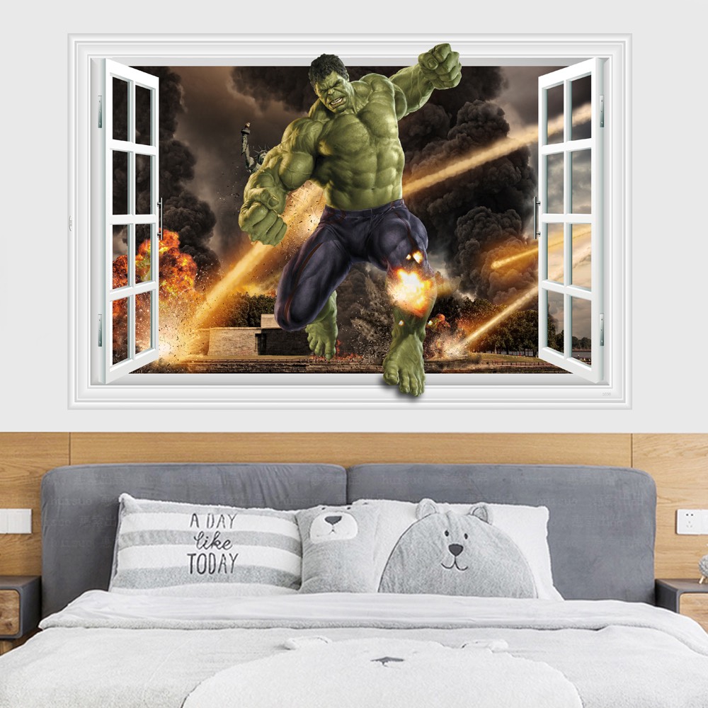 Decal trang trí tường - Cửa sổ 3D người khổng lồ xanh