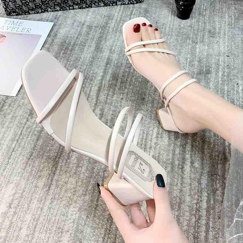 Guốc nữ đế thấp 3cm Hàn Quốc bền cao cấp Sandal cao gót 5p quai chéo đế vuông YUKIBLOOM G03