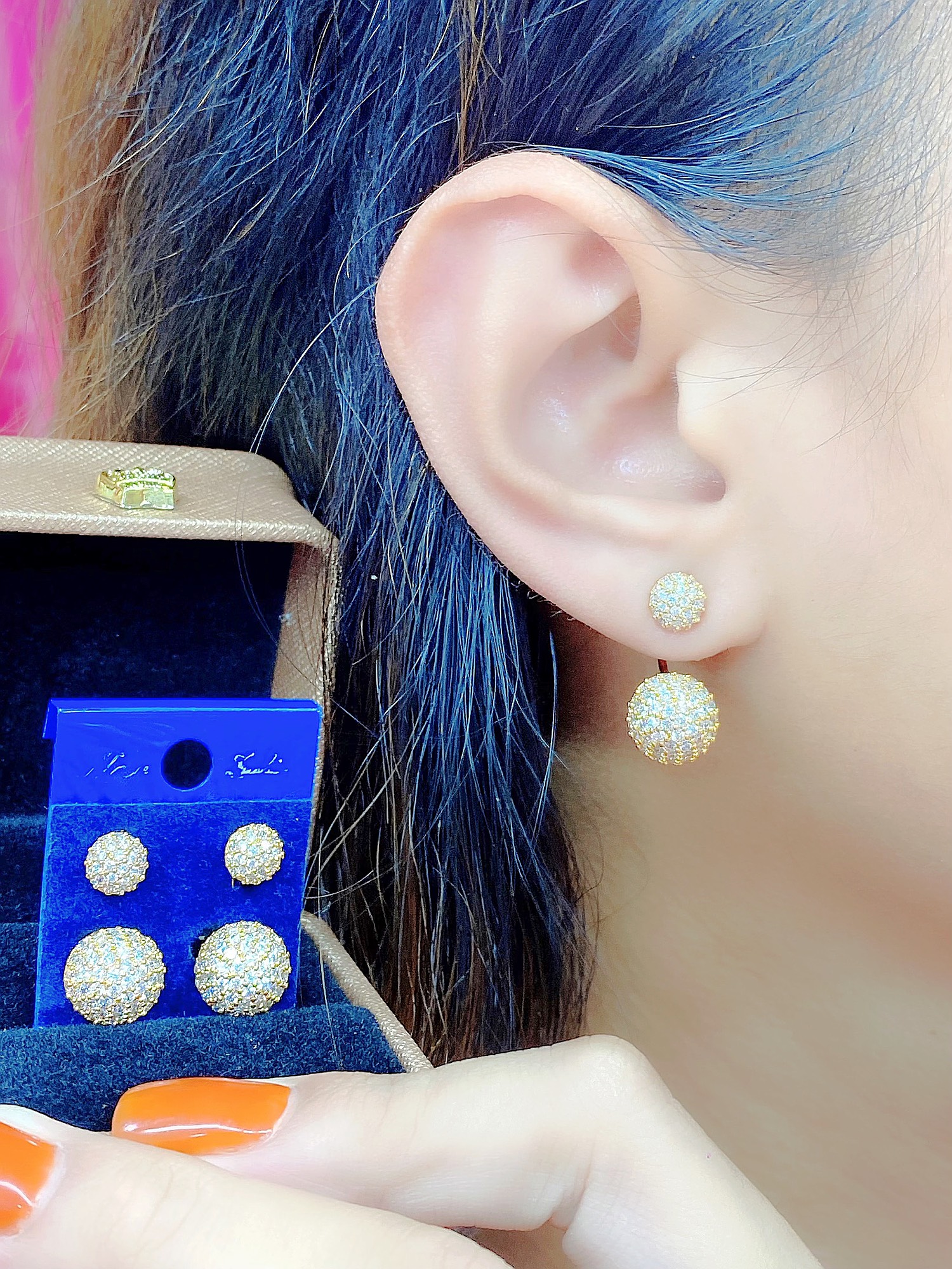 Bông tai nữ đính xoàn mạ bạch .kim cao cấp H269