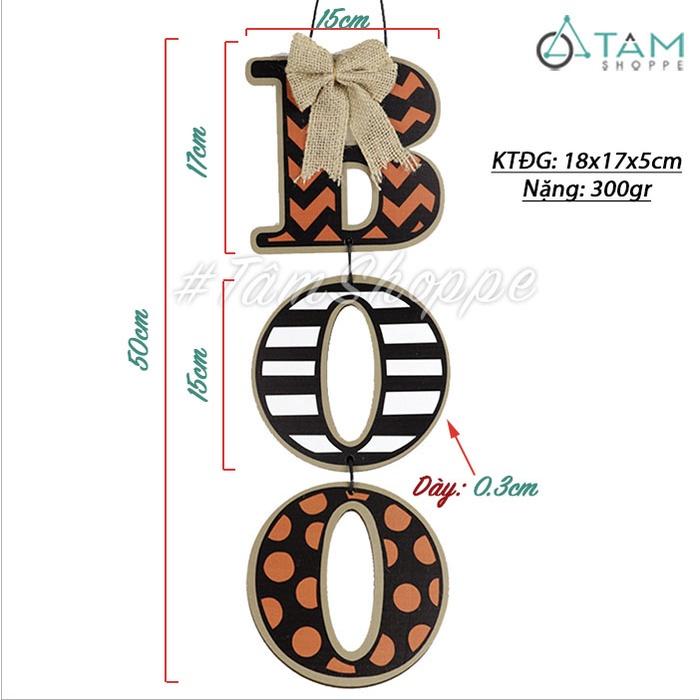 Dây treo chữ BOO thắt nơ in trên gỗ HLW-BTC-08