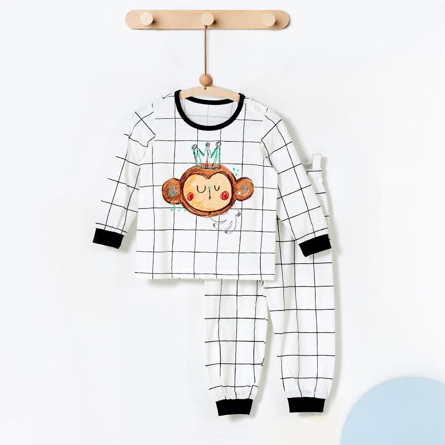Đồ bộ ngủ dài tay mặc nhà thun cotton cho bé gái, bé trai mùa hè Unifriend Hàn Quốc 2022-2