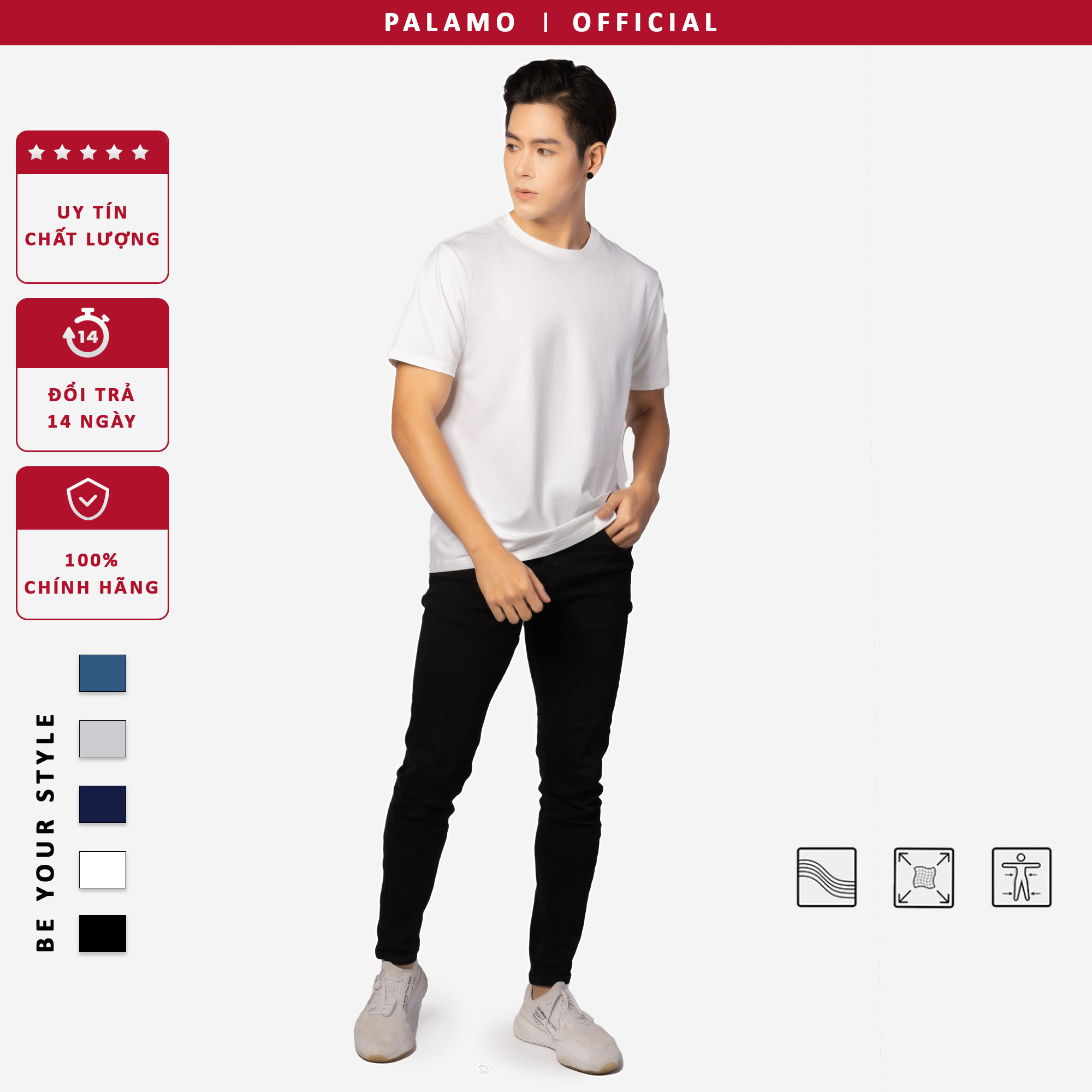 Áo thun nam cotton compact Palamo classic regular fit / màu trắng