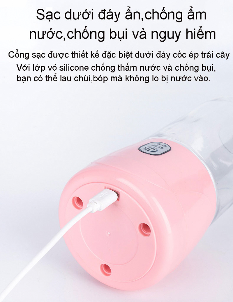 Máy Xay Sinh Tố Mini Cầm Tay Đa Năng 6 Lưỡi Dao, Máy Xay Sinh Tố Du Lịch Nhỏ Gọn Tiện Dụng, Dung Tích 410Ml - Sạc USB Di Động Dung Lượng 3000mAh (Hàng Chính Hãng)