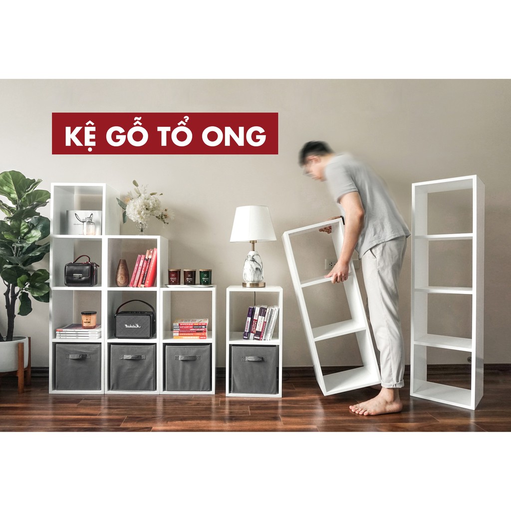 Kệ gỗ tổ ong đa năng, kệ sách 2 tầng trang trí giá rẻ, lắp ghép tiện dụng cho học sinh, sinh viên TAGO ND16