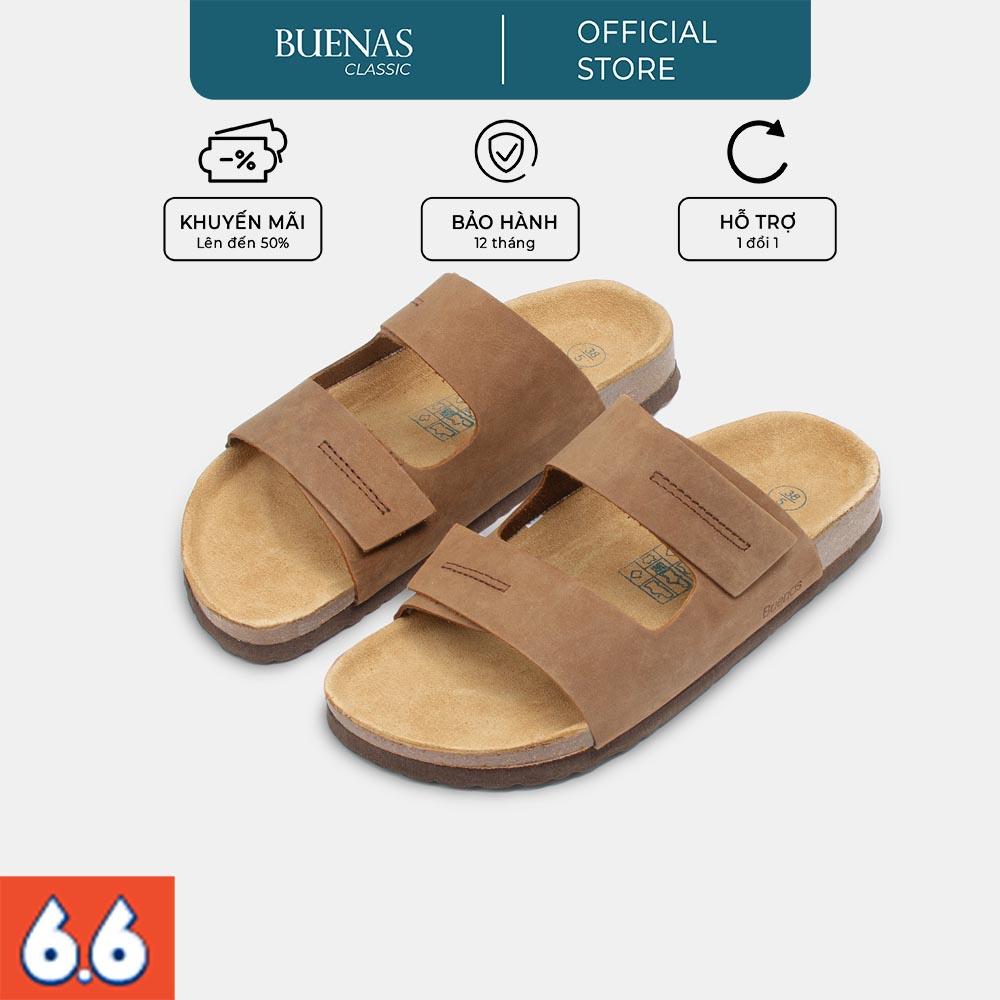 Dép đế trấu nam nữ da bò unisex birken quai ngang Buenas - BB04