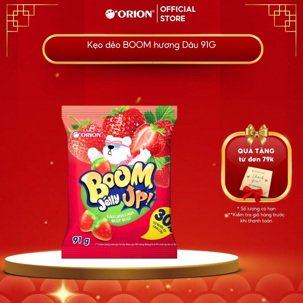 Kẹo Dẻo Boom Jelly THẠCH Orion Hương Dâu túi 91G