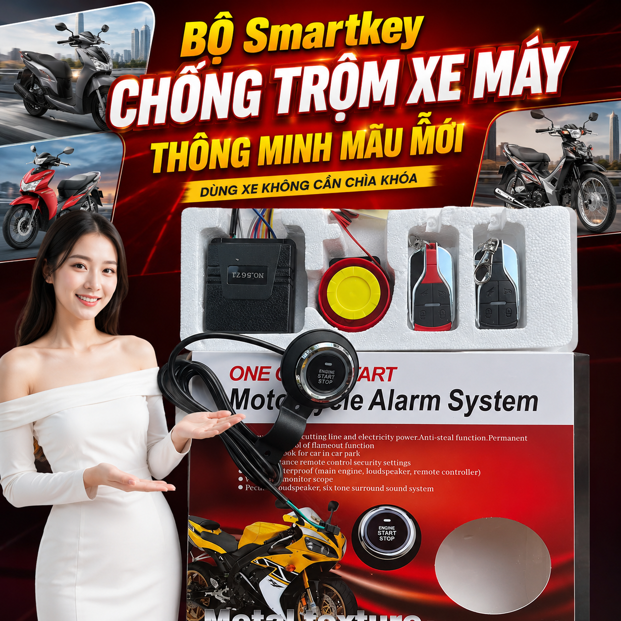 Khóa Smartkey Chống Trộm Xe Máy Đa Năng – Chống Dắt Xe, Khởi Động Không Chìa Khóa Cực Tiện