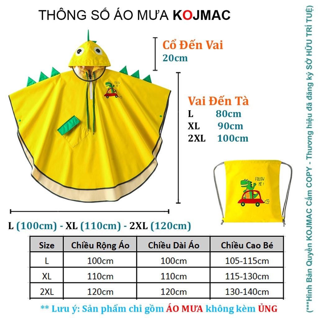 Áo Mưa Trẻ Em KOJMAC Kids Raincoat Fashion Khủng Long Cao Cấp ( Tặng Túi smally Khoác Cho Bé Gái Trai Đi Mưa Dễ Thương )