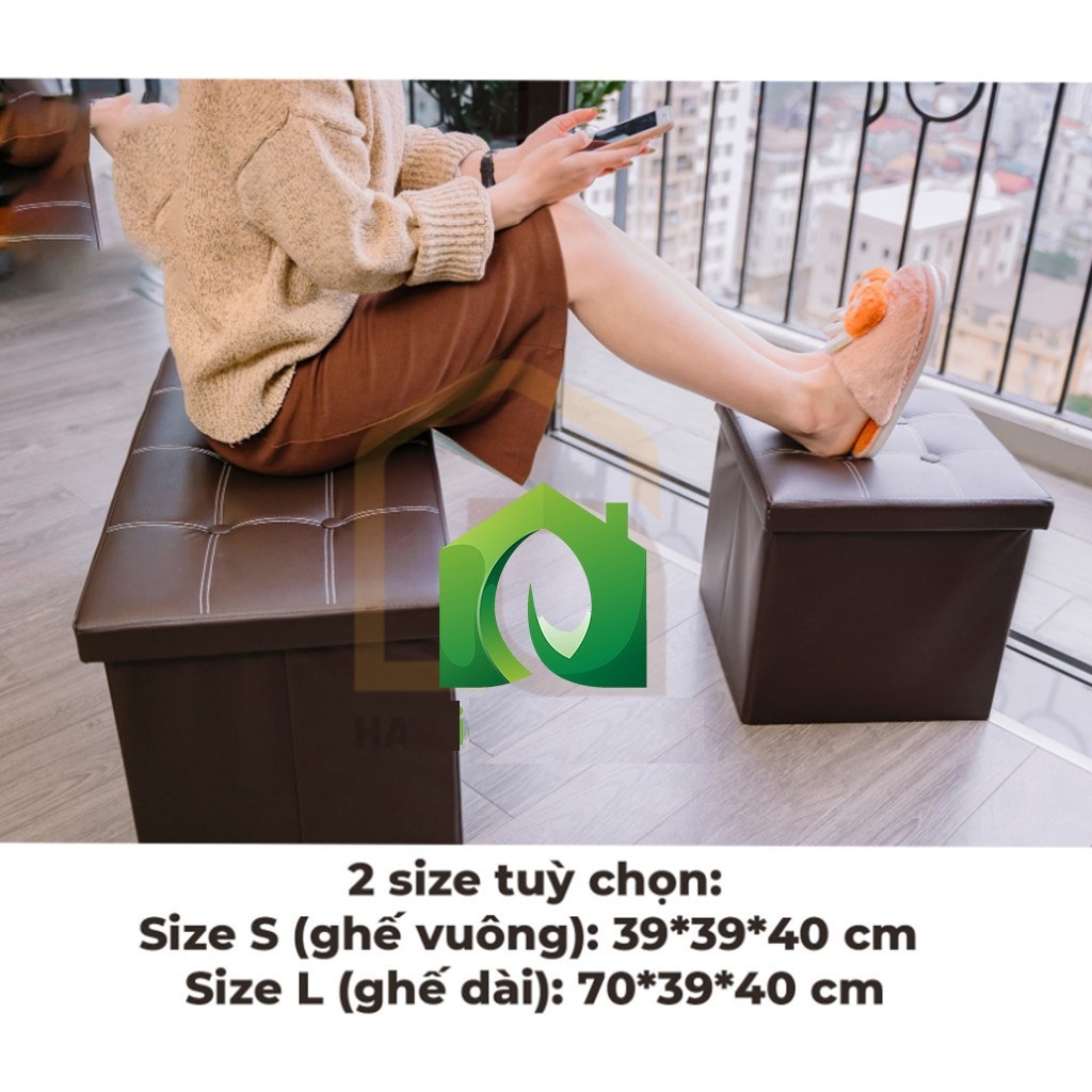 Ghế sofa đựng đồ gấp gọn, Hộp đựng đồ kiêm ghế ngồi, mẫu 2022 sang trọng hiện đại, chất liệu da PU cao cấp