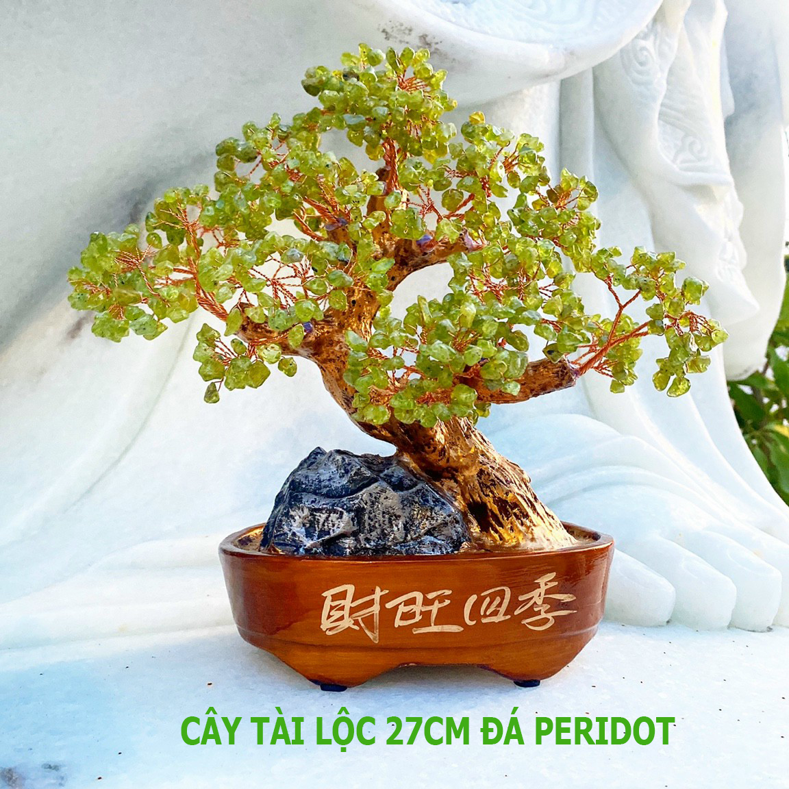 Cây Tài Lộc size 27cm chất đá Peridot xanh lá cây kiểu dáng bonsai