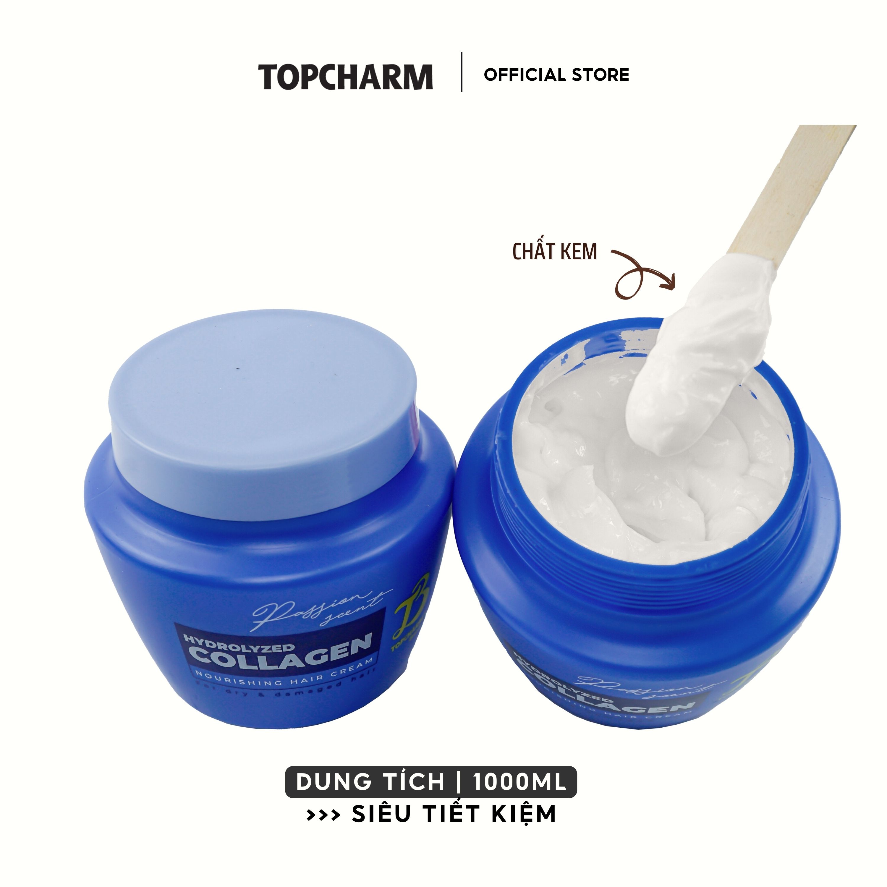 Kem Ủ Tóc Hydrolyzed Collagen TOPCHARM Giảm Gãy Rụng, Suôn Mượt Tóc Hũ 1000ml