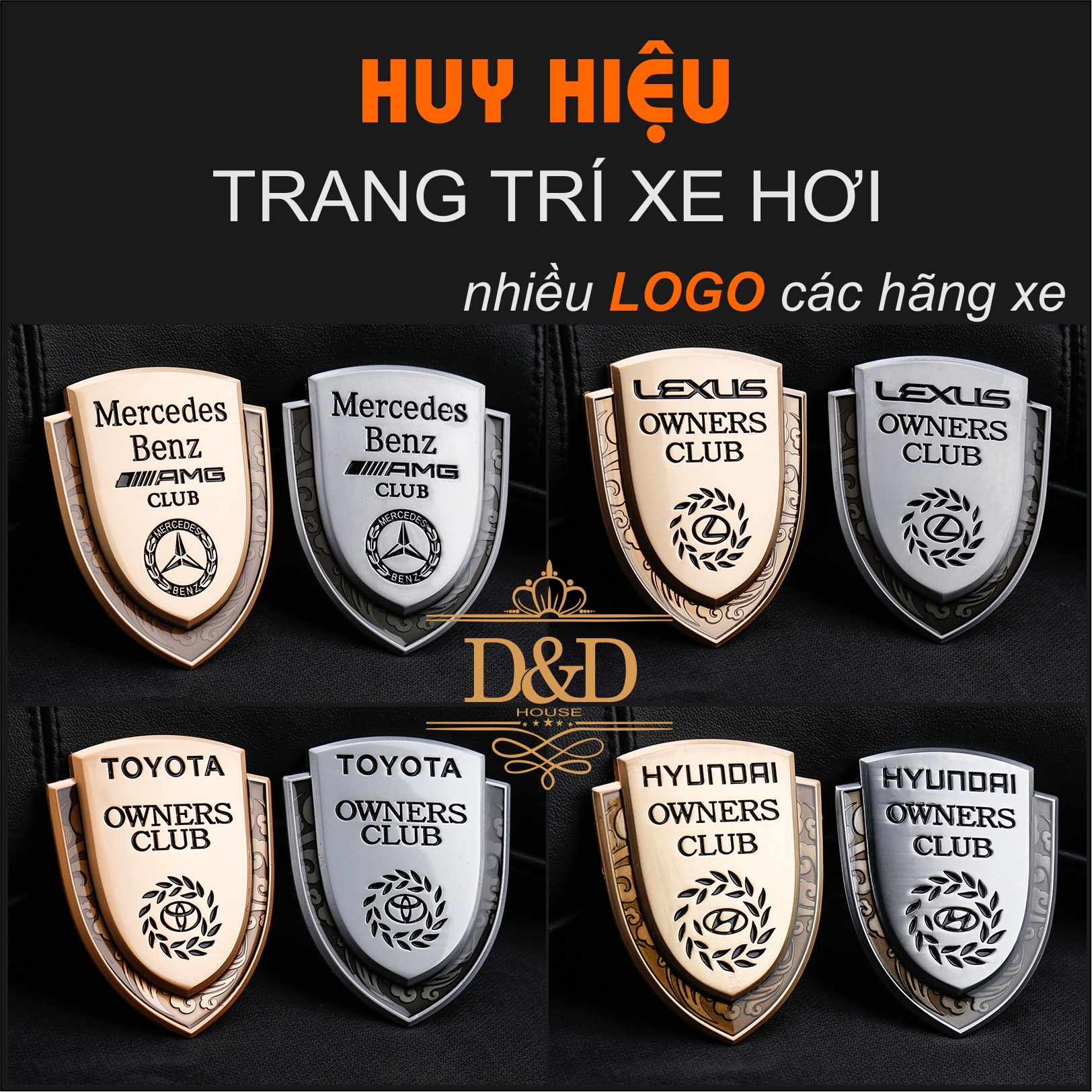 Huy hiệu kim loại trang trí ngoại thất xe hơi, ô tô