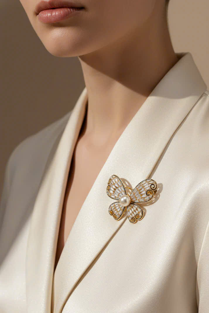 Trâm Cài Áo Vest, Áo Dài Hình Cánh Bướm Đính Ngọc Trai Baroque Điệp thời trang thiết kế Hity ACC416