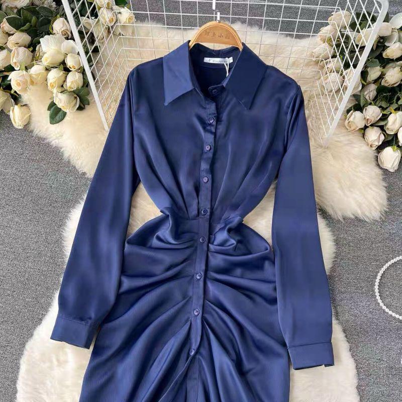 ĐẦM XANH SƠ MI LỤA NHÚN EO