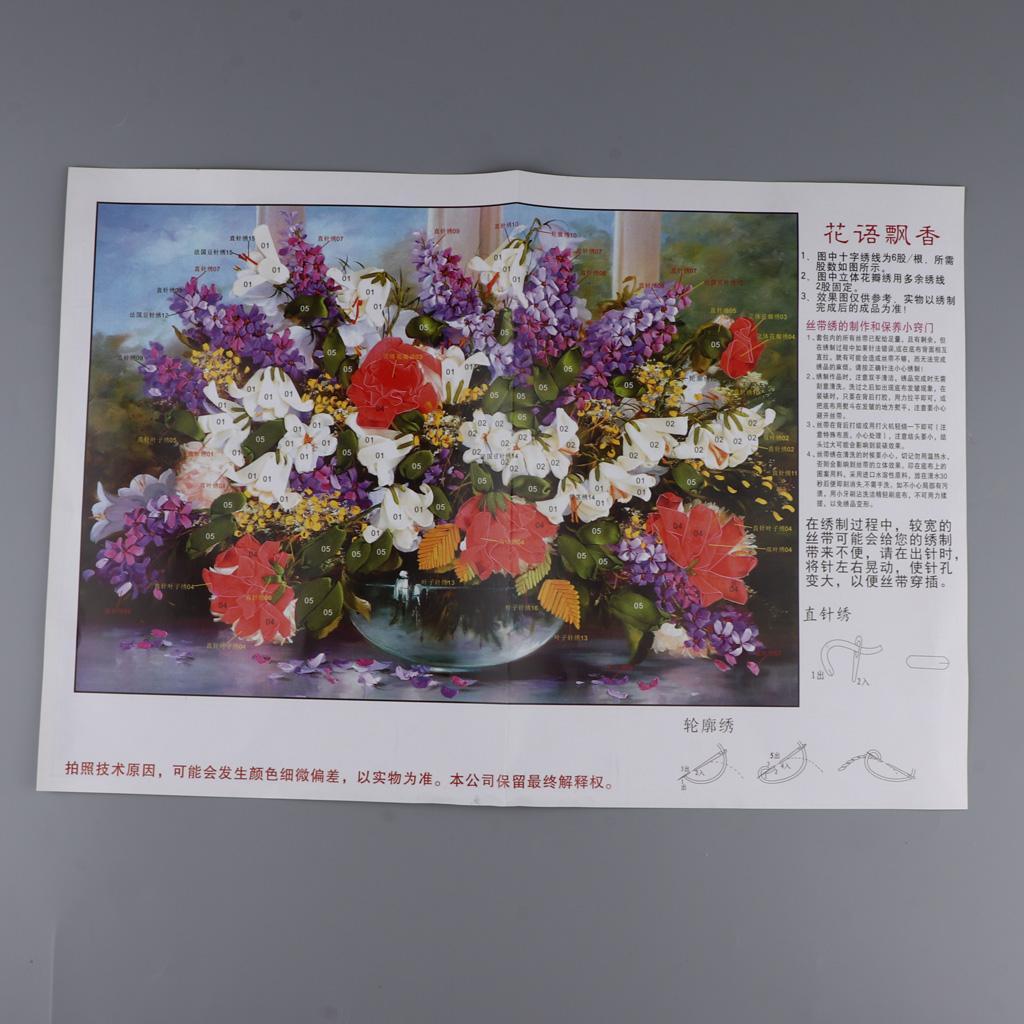Ribbon Embroidery Kit Cross Stitch Painting Colorful Flower DIY Needlework