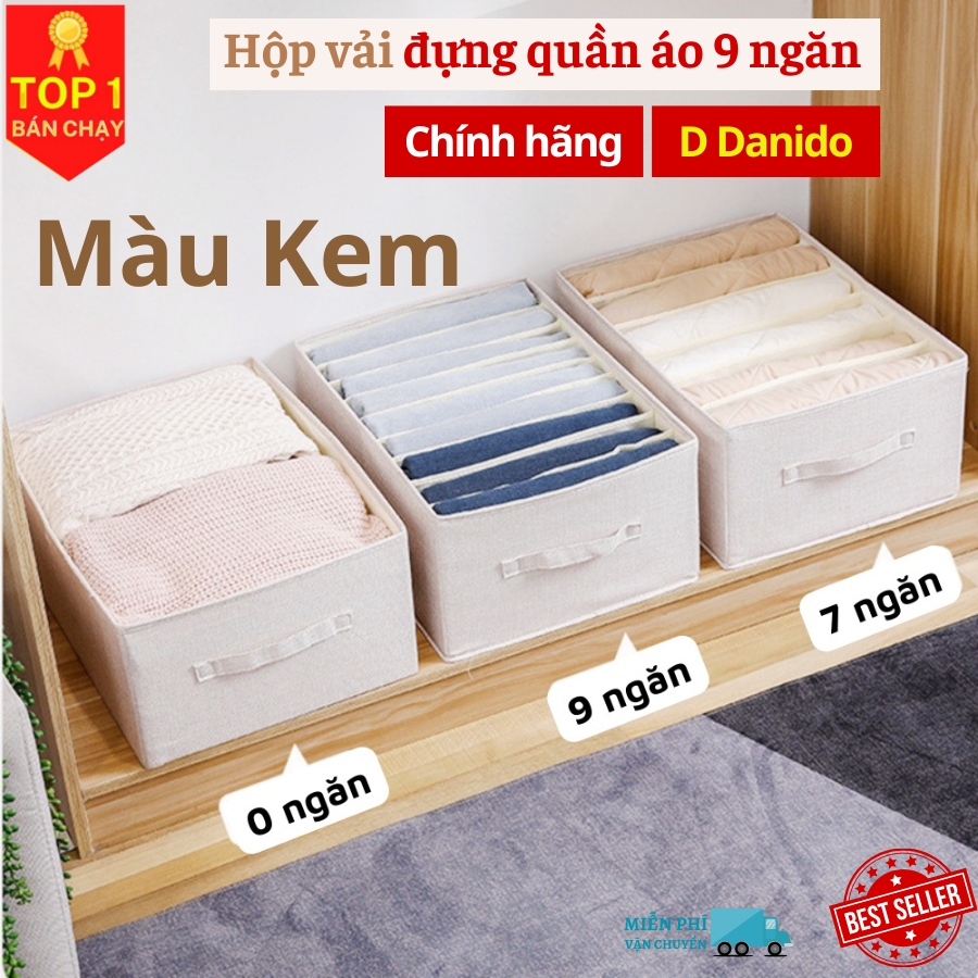 Hộp vải đựng đồ chia 9 ngăn sắp xếp quần áo D Danido - Khay đựng đồ 9 ngăn tiện ích, chất liệu cao cấp vải không dệt có nắp