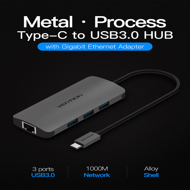 Cáp chuyển đổi Type-C sang Lan + 3 cổng USB 3.0 hàng chính hãng Vention