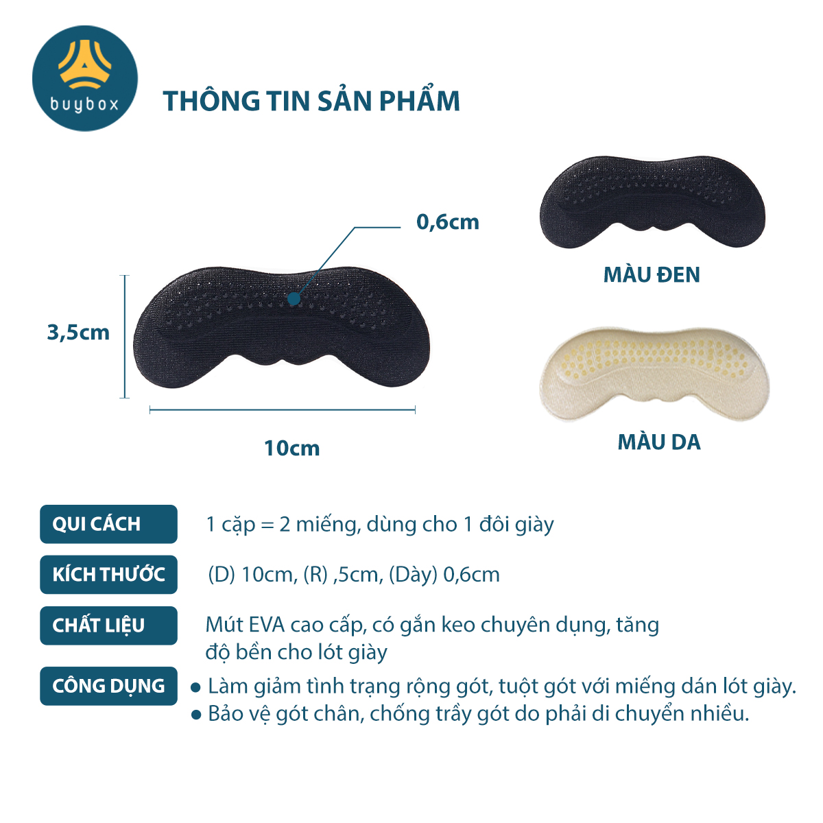 Lót gót giày có hạt silicone tăng độ bám, đệm êm bàn chân, chống trầy, bảo vệ gót sau - buybox - BBPK223