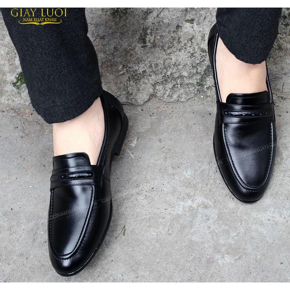GIÀY TÂY NAM ĐẾ KHÂU CÓ ĐAI NGANG DA ĐEN LÌ - MÃ X084