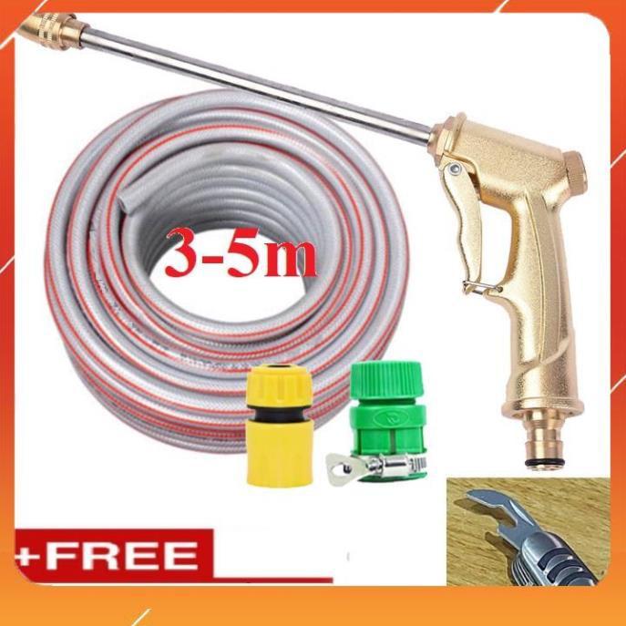 Bộ dây vòi xịt bơm nước tưới rửa ,tăng áp 3 lần,loại 3m,5m 206701-3 đầu đồng,cút nối nhựa vàng+ mở chai
