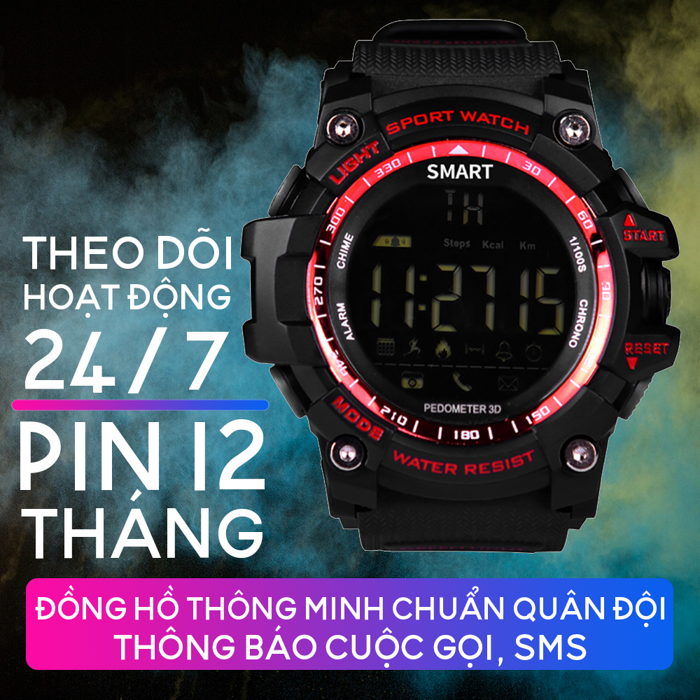 Đồng Hồ Thông Minh Smartwatch EX16 Dáng Thể Thao - Pin 12 Tháng - Chống Sốc - Nước IP67 - Thông Báo Cuộc Gọi, SMS - Tặng Kèm Một Móc Khoá LAVATINO Chính Hãng