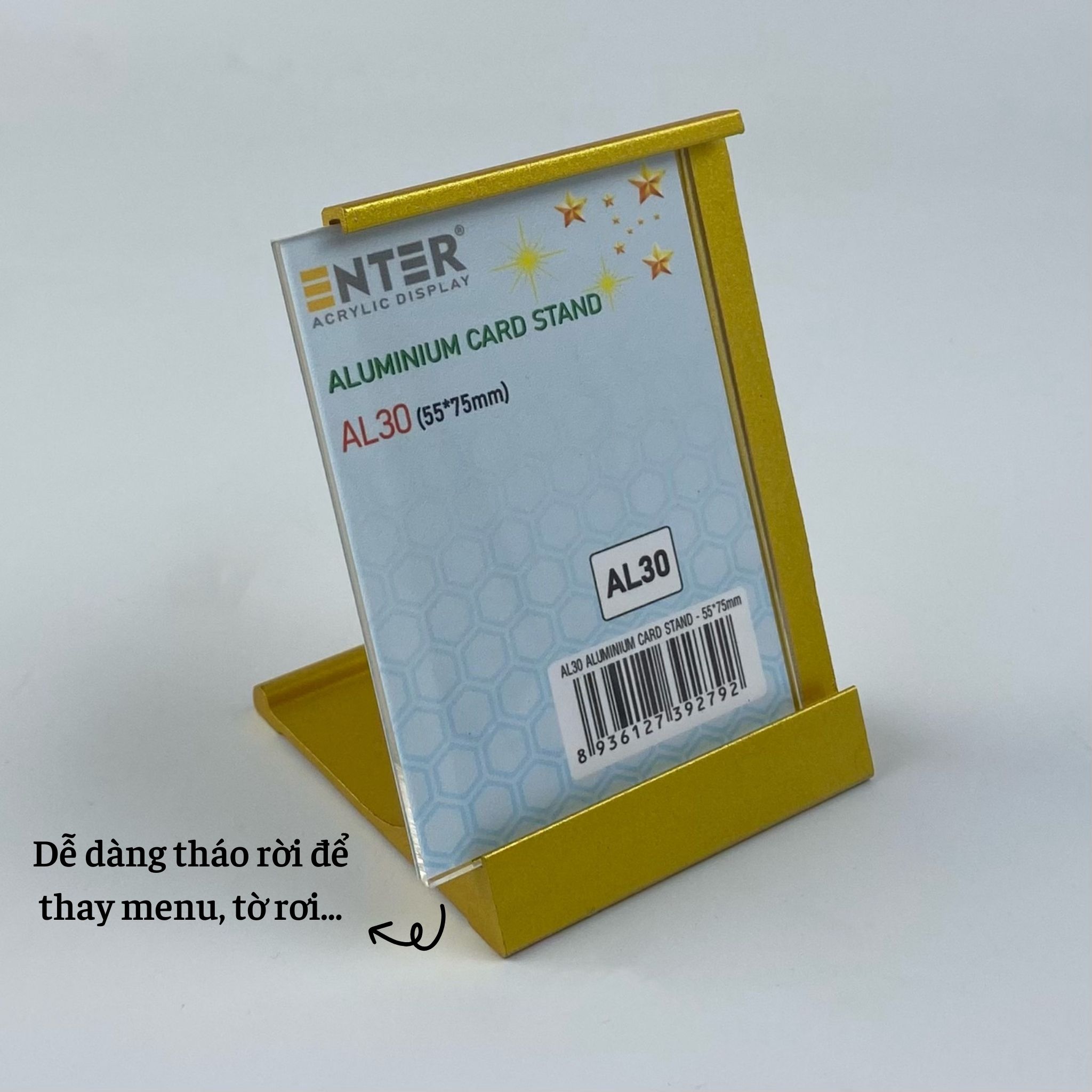 Bảng thông tin để bàn nhôm Enter AL30 55x75mm, Khung thông tin sản phẩm, Khung bảng giá, Kệ trưng bày để bàn