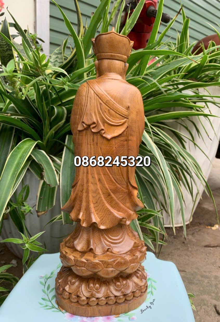 Tượng phật địa tạng vương bồ tát bằng gỗ bách xanh thơm phức kt cao 30×10.5×10cm