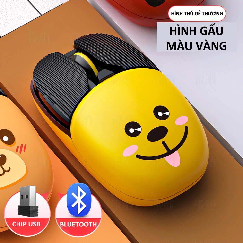 Chuột không dây A10 thiết kế nhỏ gọn in hình thú cưng dễ thương kết nối bằng Bluetooth và chip USB tiện lợi dùng cho văn phòng, chơi game - Hàng Chính Hãng