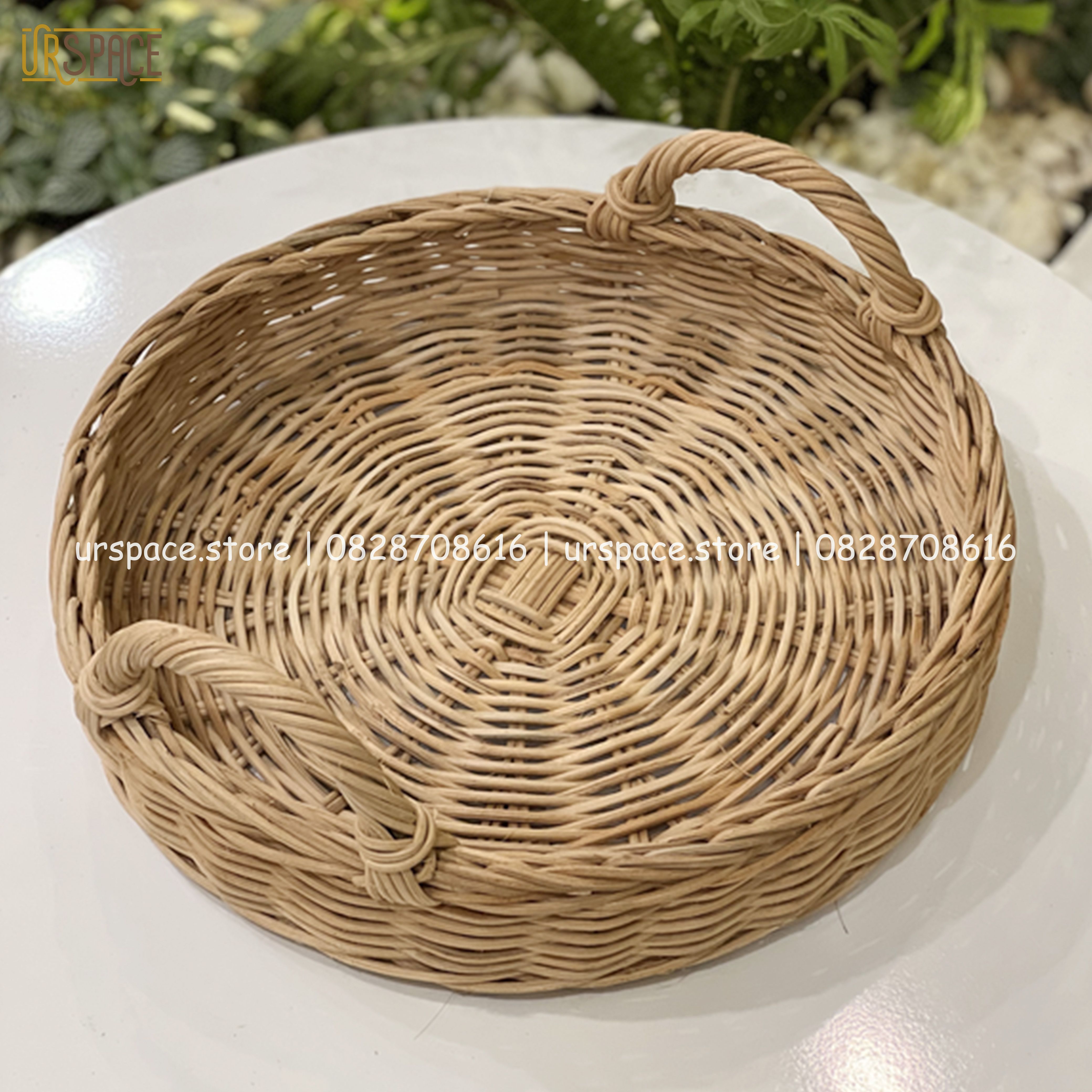 Khay mây đựng trái cây, khay mây tròn đựng bánh kẹo/ Hand-woven round rattan tray with handles