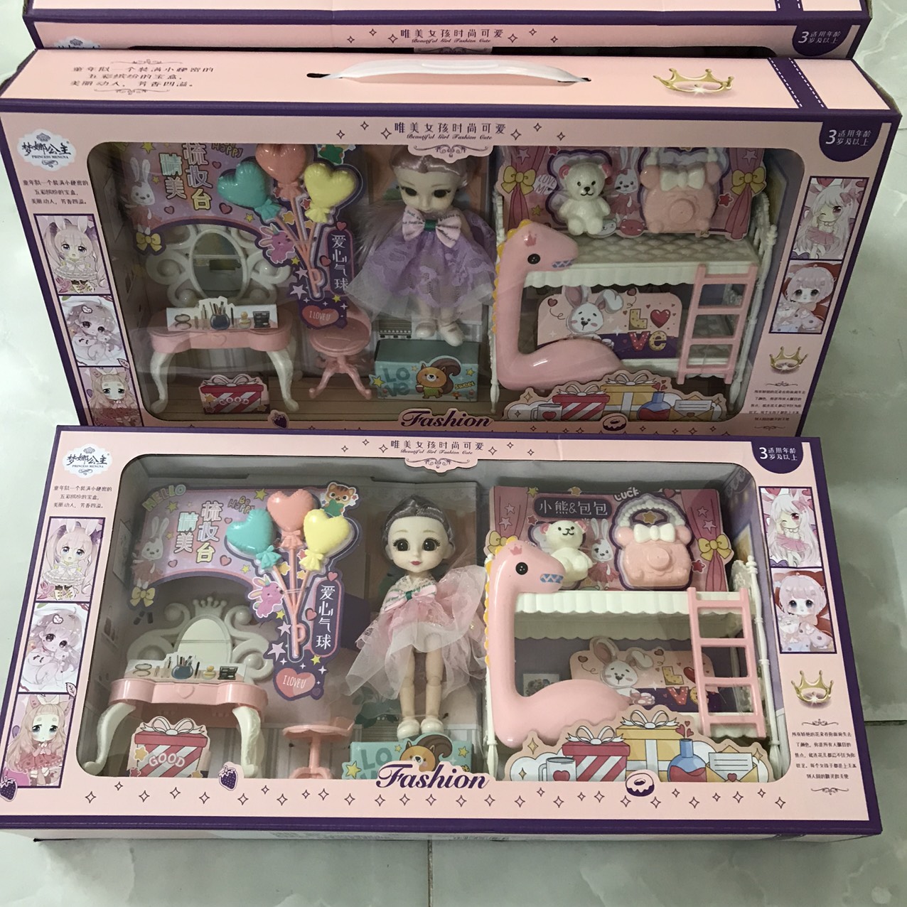Đồ chơi búp bê cho bé gái, búp bê barbie kèm bàn trang điểm cỡ lớn, đồ chơi cho bé gái