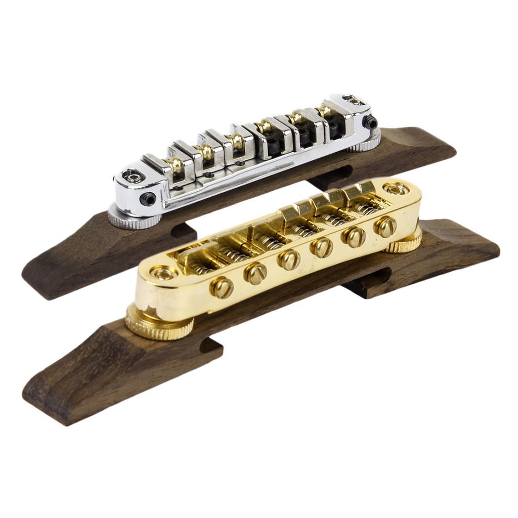 Jazz Guitar Rosewood Bridge Saddles Gold +Silver Jazz Guitar Roller Bridge