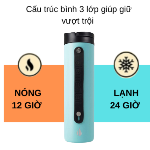 Bình giữ nhiệt Elemental Iconic sport màu xanh lam 590ml, giữ nhiệt vượt trội, inox 304, FDA Hoa Kì, An toàn sức khỏe, có ống hút