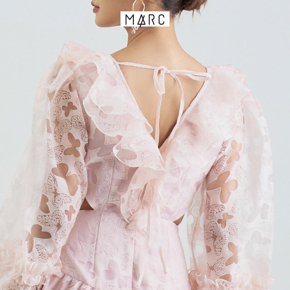 Đầm voan nữ MARC FASHION tay dài cutout eo cổ tim phối bèo FANH112522