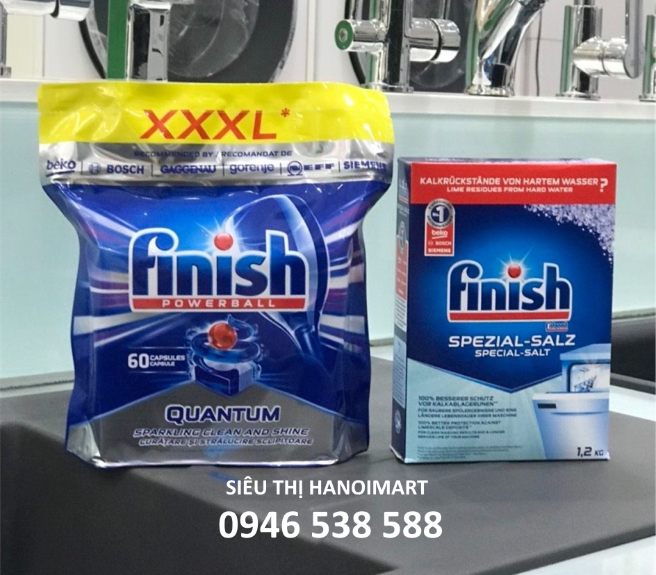 Combo Viên rửa bát Finish Quantum Max 100 viên + Muối rửa bát finish dùng cho máy rửa bát 1,2kg