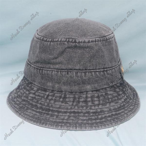 Nón tai bèo jean hàng quảng châu vòng đầu 58-59cm, mũ bucket vành rộng 6,5cm có may quai gắn chữ D bên hông phía trong có dây rút giảm size vải jean oát - Đen