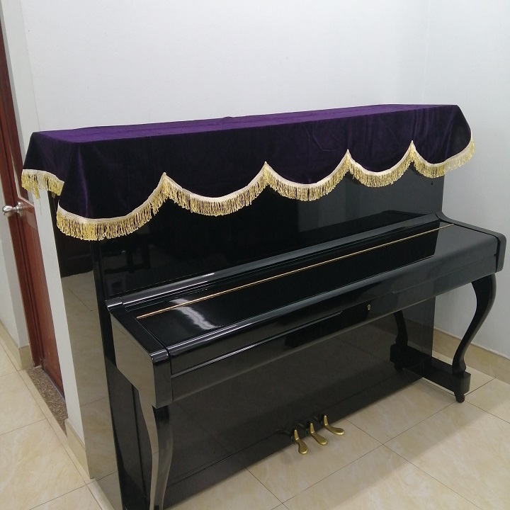 khăn phủ đàn Piano cơ & Piano Điện vải nhung màu tím Hoa Cà