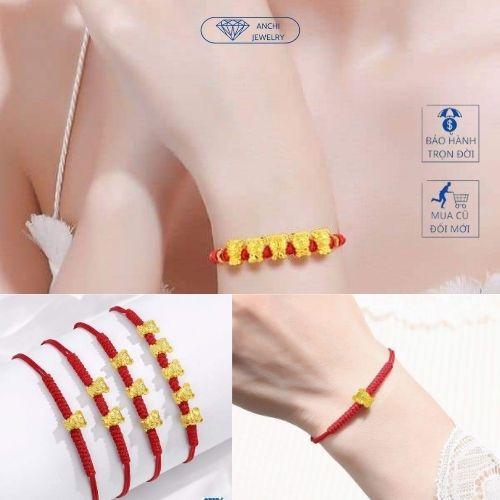 Vòng tay dây bện chỉ đỏ charm hổ bạc mạ vàng may mắn, Anchi jewelry