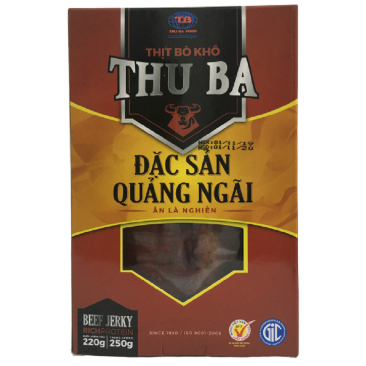 Bò khô Thu Ba 250gr dạng miếng, hộp quà