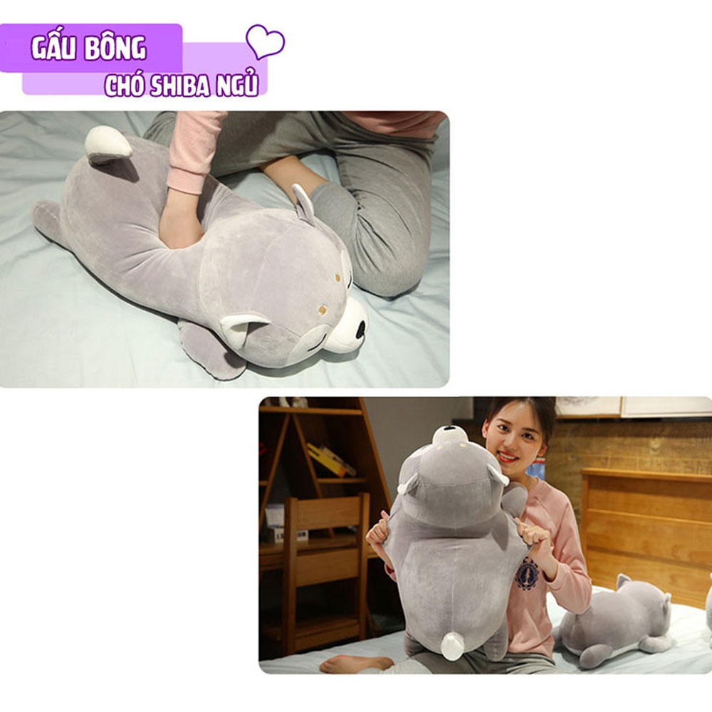 Gấu bông chó shiba ngủ cao cấp Memon, chó bông gối ôm chó shiba bông mềm mịn