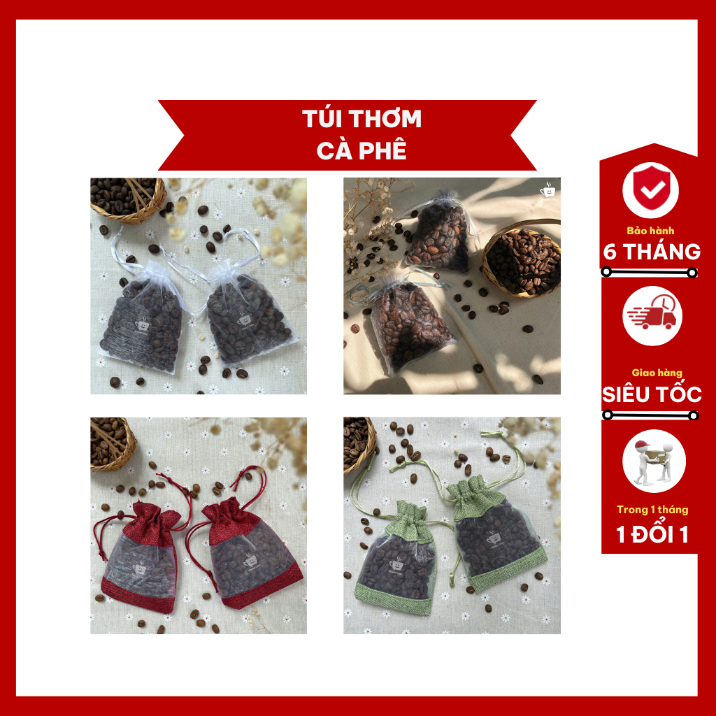 Túi thơm cà phê khử mùi, thơm ô tô hạt nguyên chất