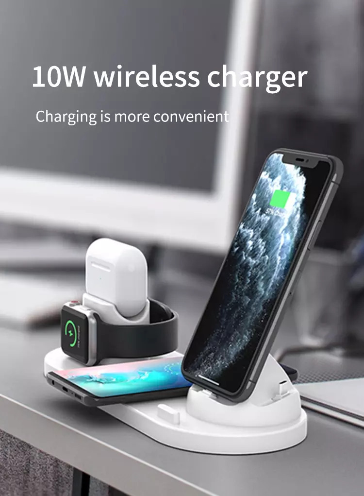 Sạc Nhanh Không Dây 6 in 1 , 10W CAPARIES CPRV04-Qi , Wireless Quick Charge, chuẩn Qi Apple cho Iphone, Samsung, Vivo, Oppo, Xioami, Huawei, Vsmart - Chính Hãng