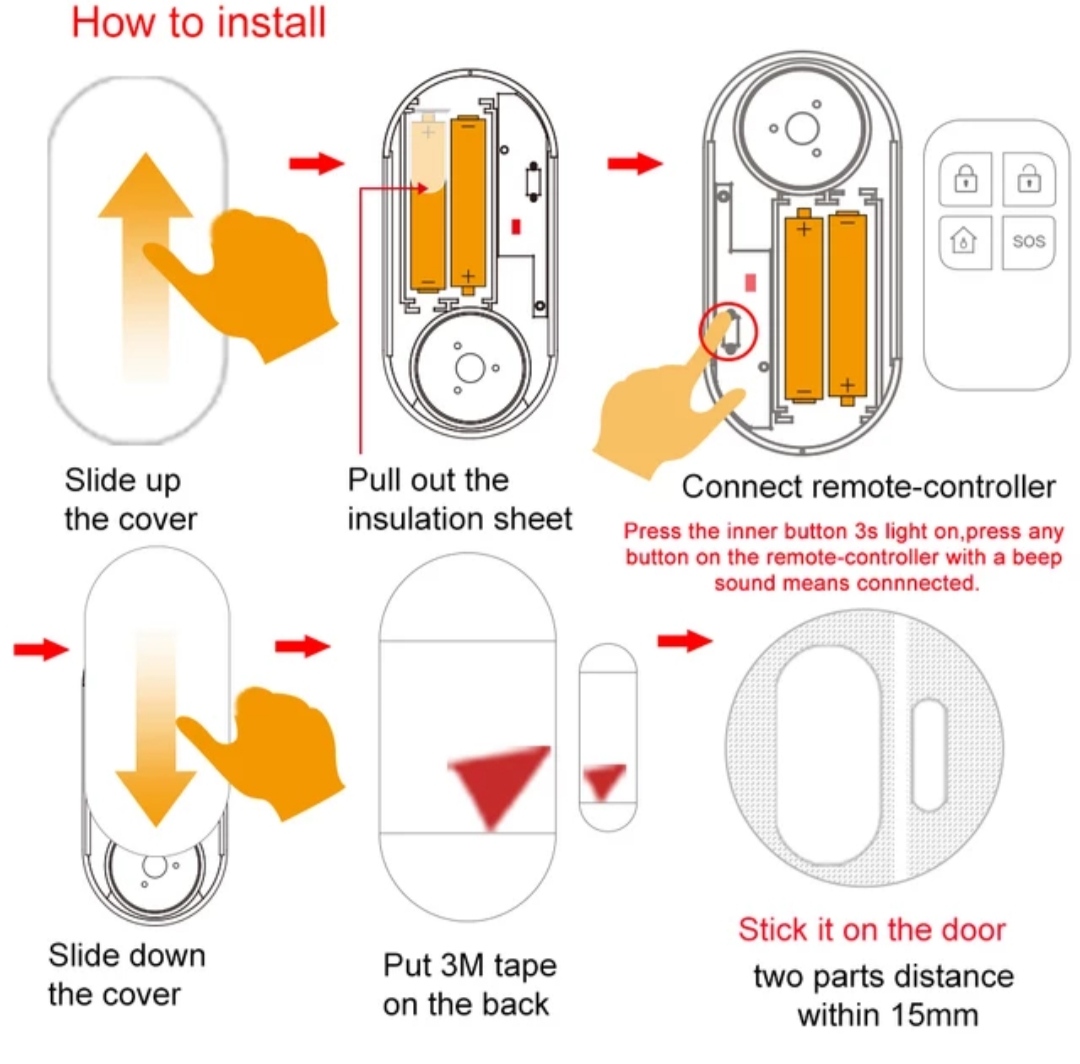 Thiết bị báo động chống trôm  không dây thông minh đa chức năng điều khiển bằng remote. Sản phẩm chất lương cao(tiêu chuẩn Châu Âu-CE)