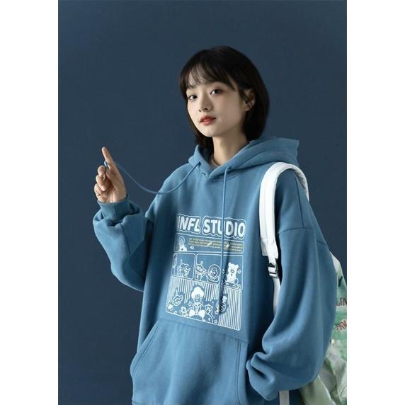 Áo khoác nỉ unisex nam nữ,Áo hoodie form rộng nón to in hoạ tiết nhiều màu phong cách ullzang hàn thời trang thu đông