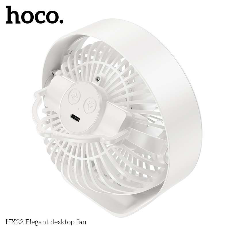 Quạt sạc tích điện/ quạt USB để bàn Hoco HX22 dung lượng pin 1800mAh tích hợp đèn ngủ cổng sạc Type C dùng cho nhà văn phòng tiện lợi_ Hàng chính hãng