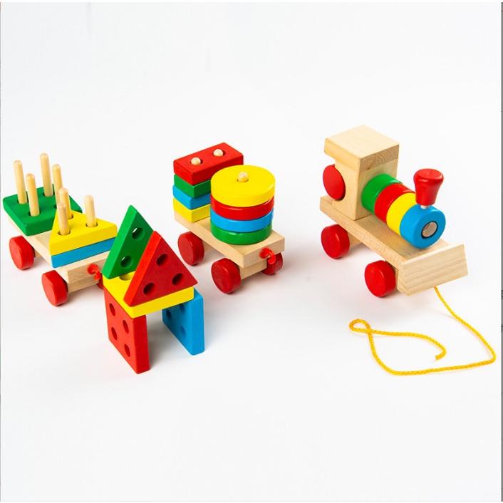 Đồ chơi đoàn tàu hỏa thả hình khối bằng gỗ nhiều màu sắc cho bé - Đồ chơi gỗ thông minh phát triển trí tuệ bé